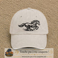 Image principale produit127grosBC - casquette Beige clair délavé avec visuel Cheval au galop 7 cm