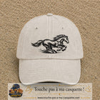 Image principale produit127grosBC - casquette Beige clair délavé avec visuel Cheval au galop 7 cm
