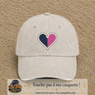 Image principale produit116grosBC - casquette Beige clair délavé avec visuel Cœur bicolore 7 cm