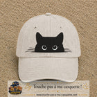 Image principale produit16grosBC - casquette Beige clair délavé avec visuel Chat noir caché yeux ronds 7 cm