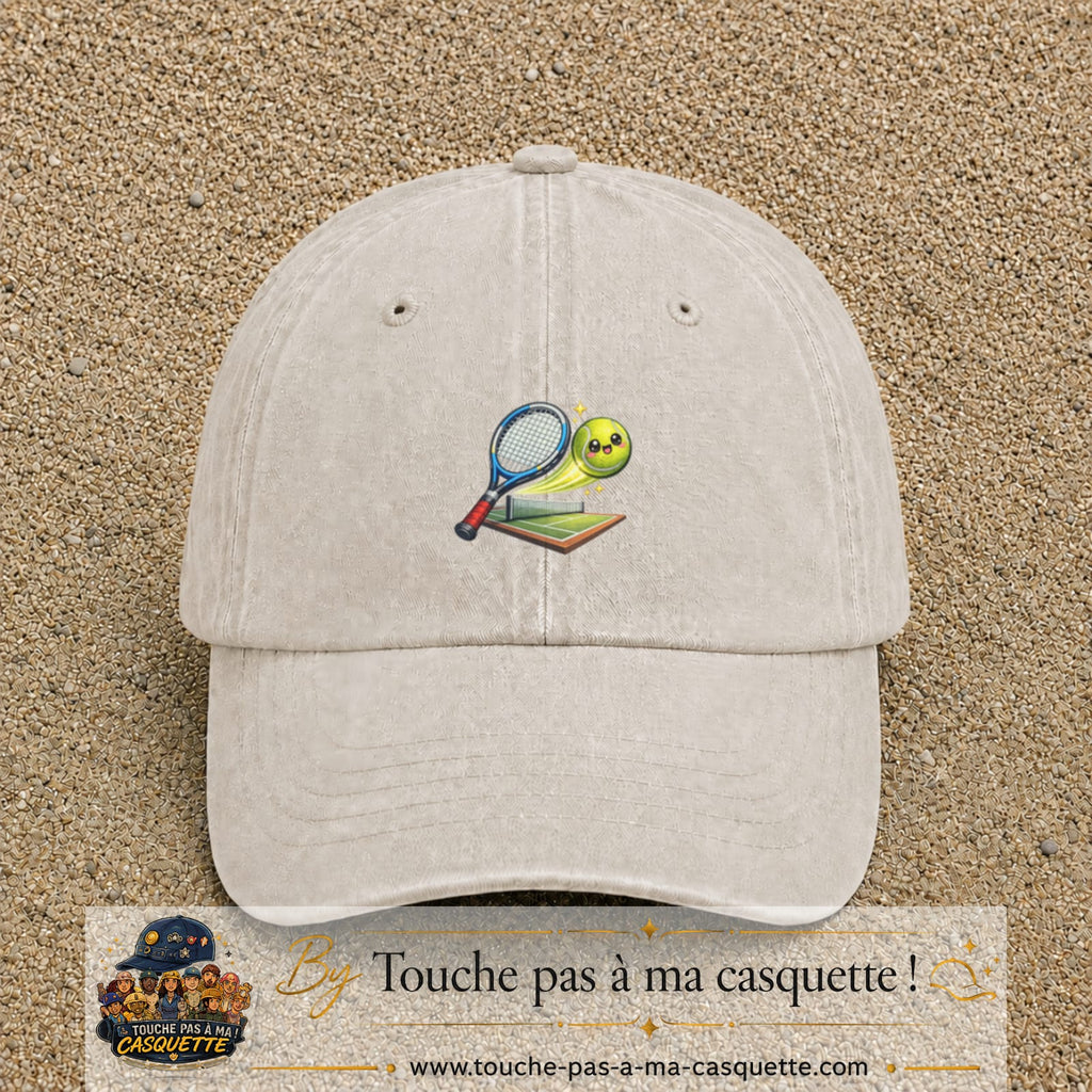 Image principale produit81moyenBC - casquette Beige clair délavé avec visuel Tennis court raquette 5 cm