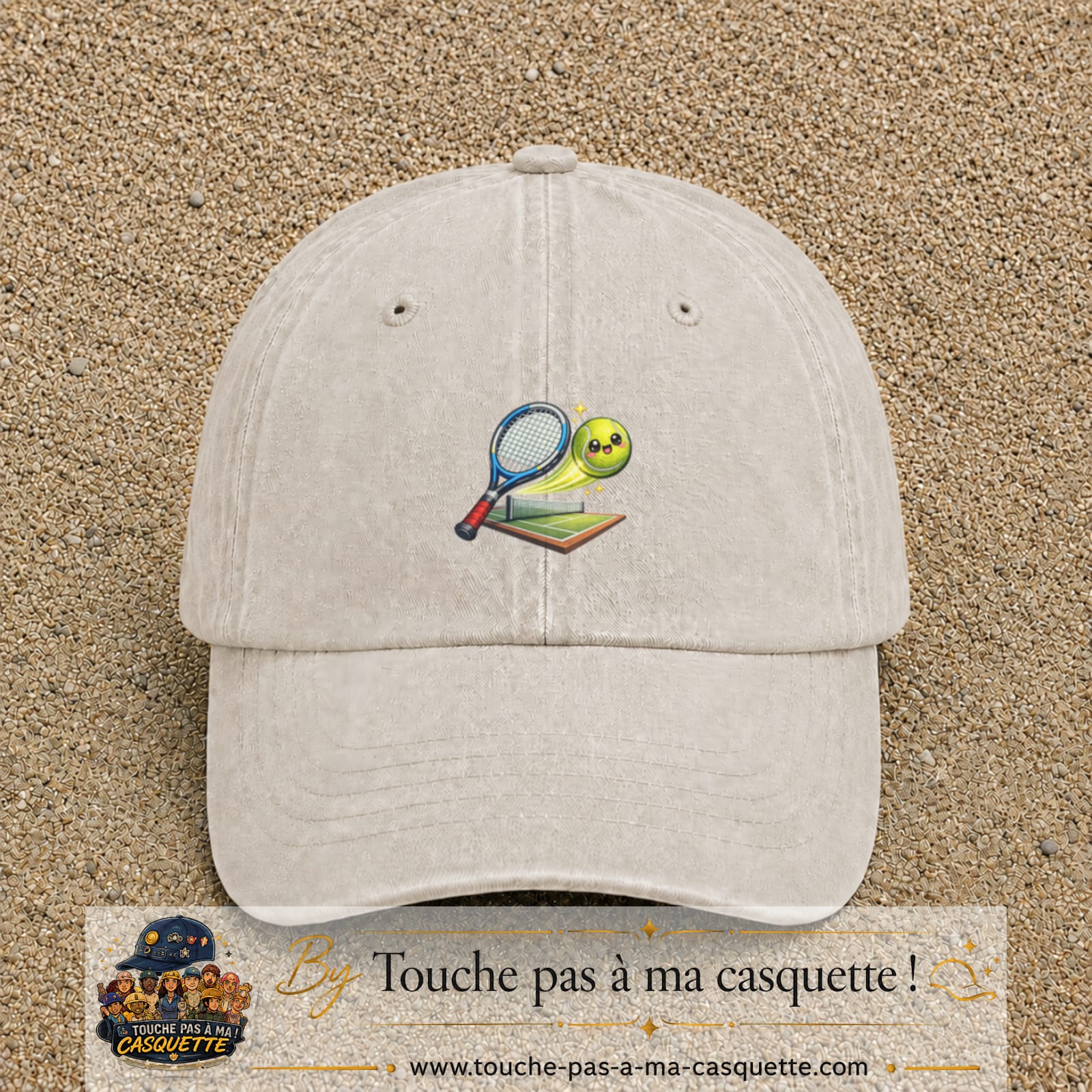Image principale produit81moyenBC - casquette Beige clair délavé avec visuel Tennis court raquette 5 cm