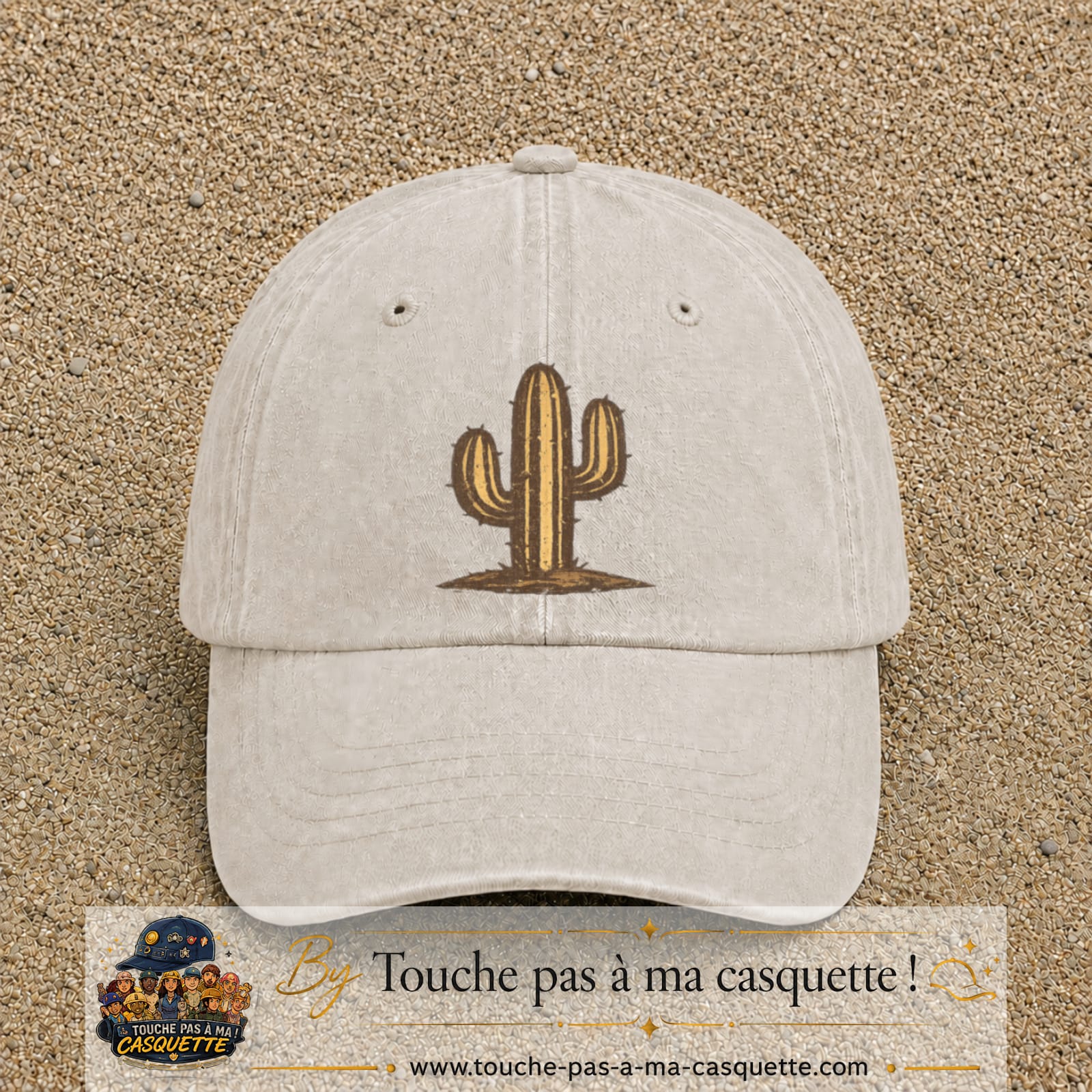 Image principale produit56grosBC - casquette Beige clair délavé avec visuel Cactus 7 cm