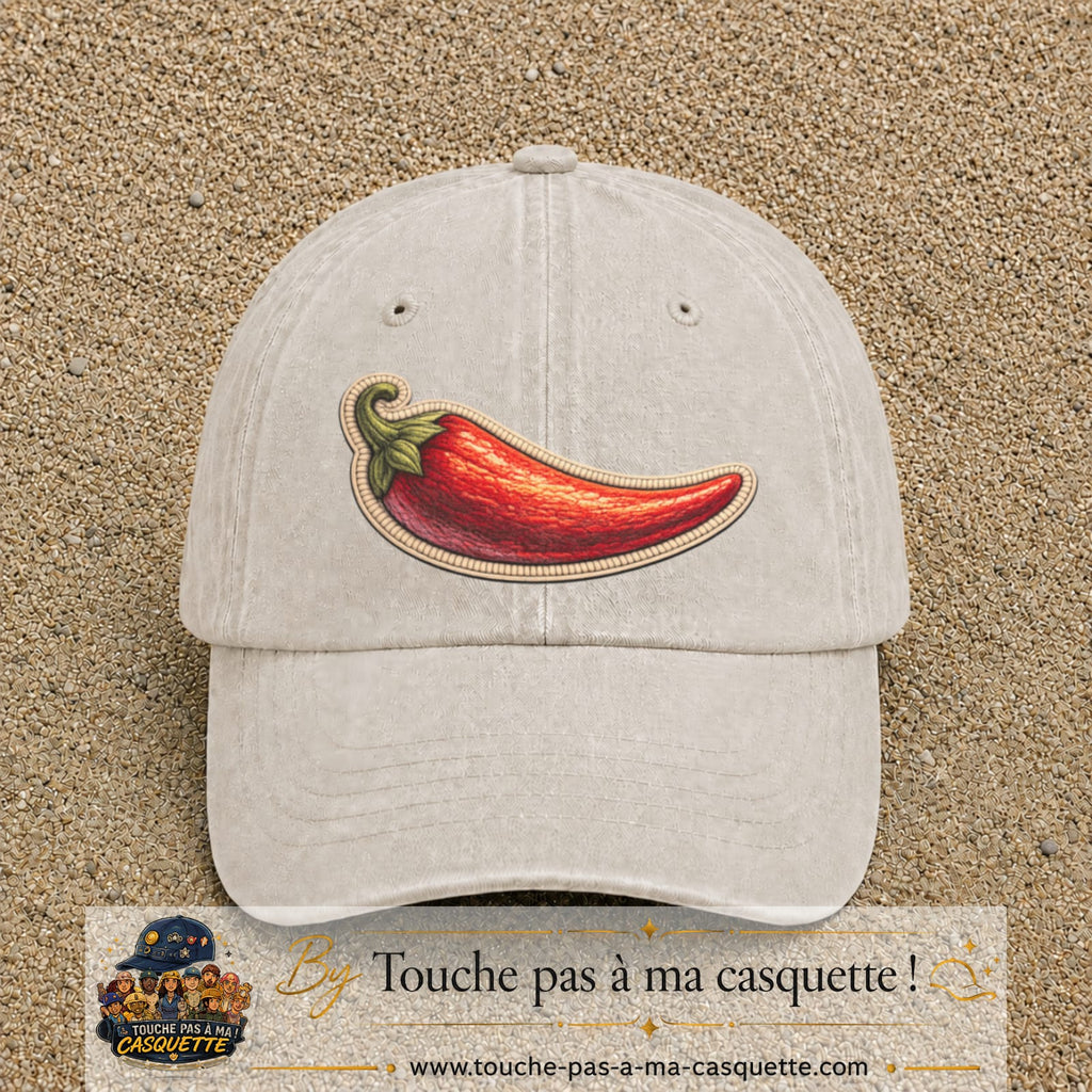 Image principale produit198grosBC - casquette Beige clair délavé avec visuel Piment 7 cm