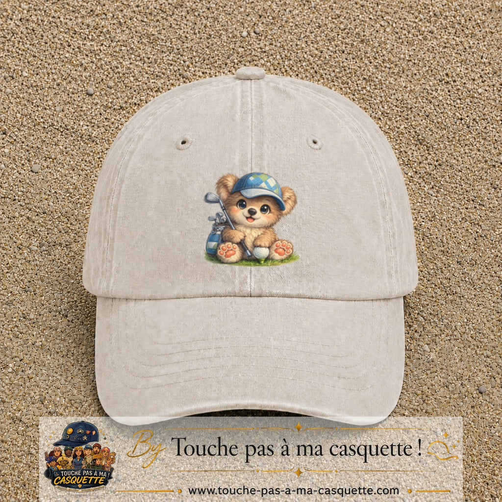 Image principale produit89grosBC - casquette Beige clair délavé avec visuel Ourson golf 7 cm