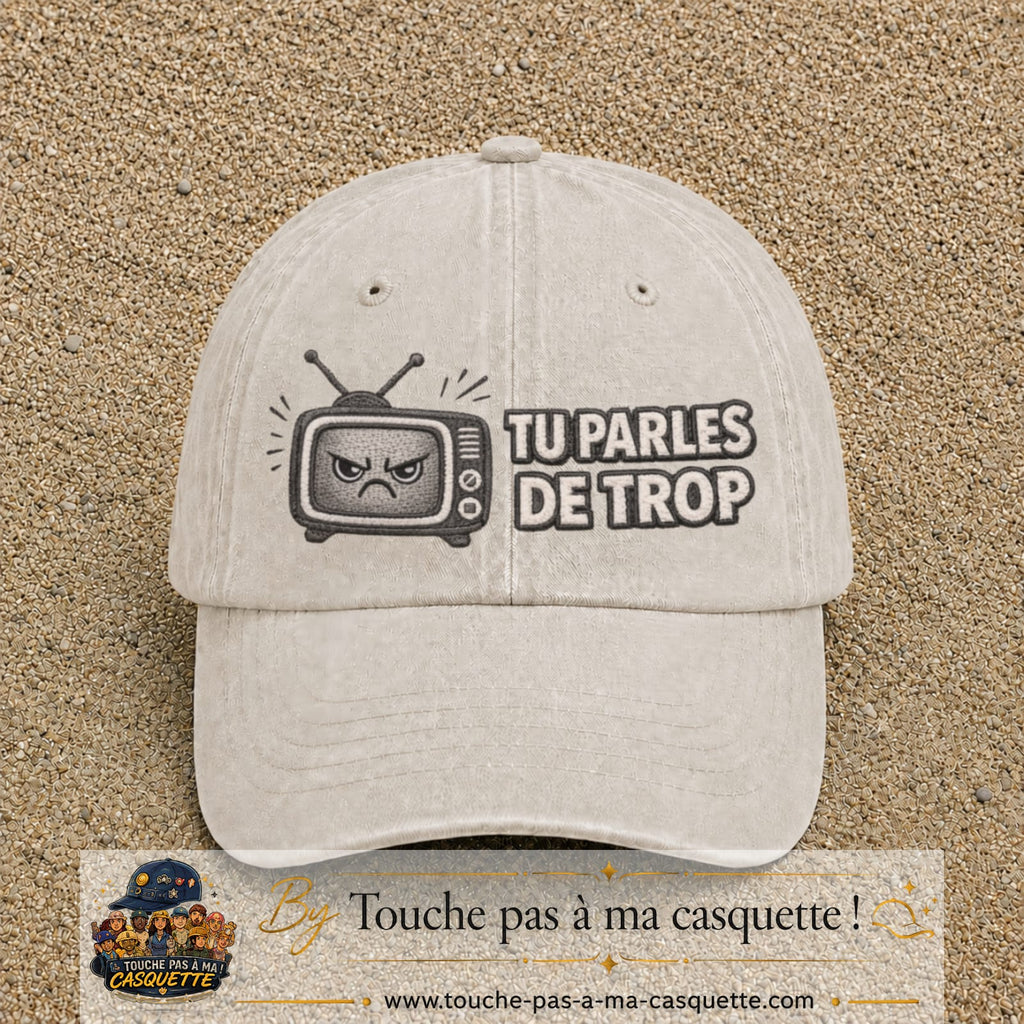 Image principale produit119grosBC - casquette Beige clair délavé avec visuel Télé tu parles trop 7 cm