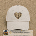 Image principale produit68grosBC - casquette Beige clair délavé avec visuel Cœur léopard 7 cm