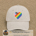 Image principale produit23grosBC - casquette Beige clair délavé avec visuel Cœur arc-en-ciel 7 cm