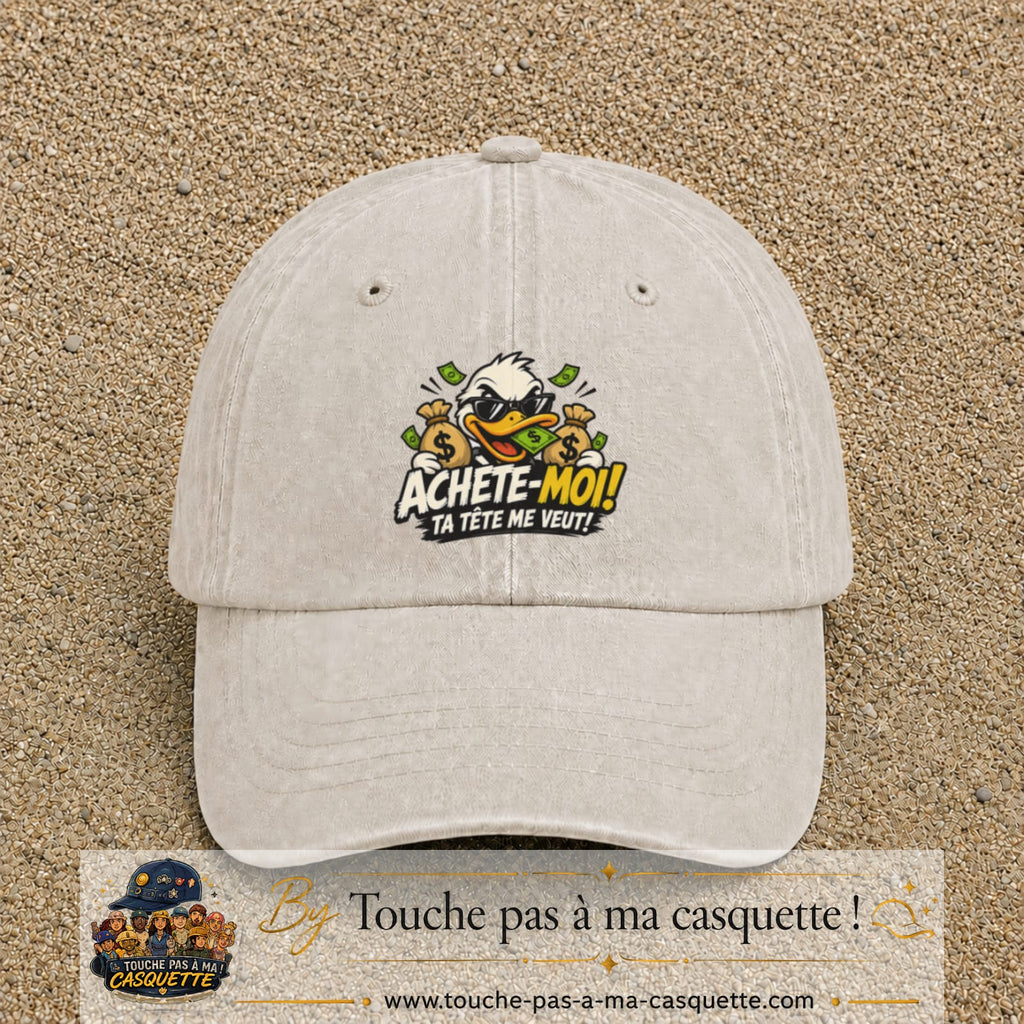 Image principale produit124grosBC - casquette Beige clair délavé avec visuel Canard argent 7 cm