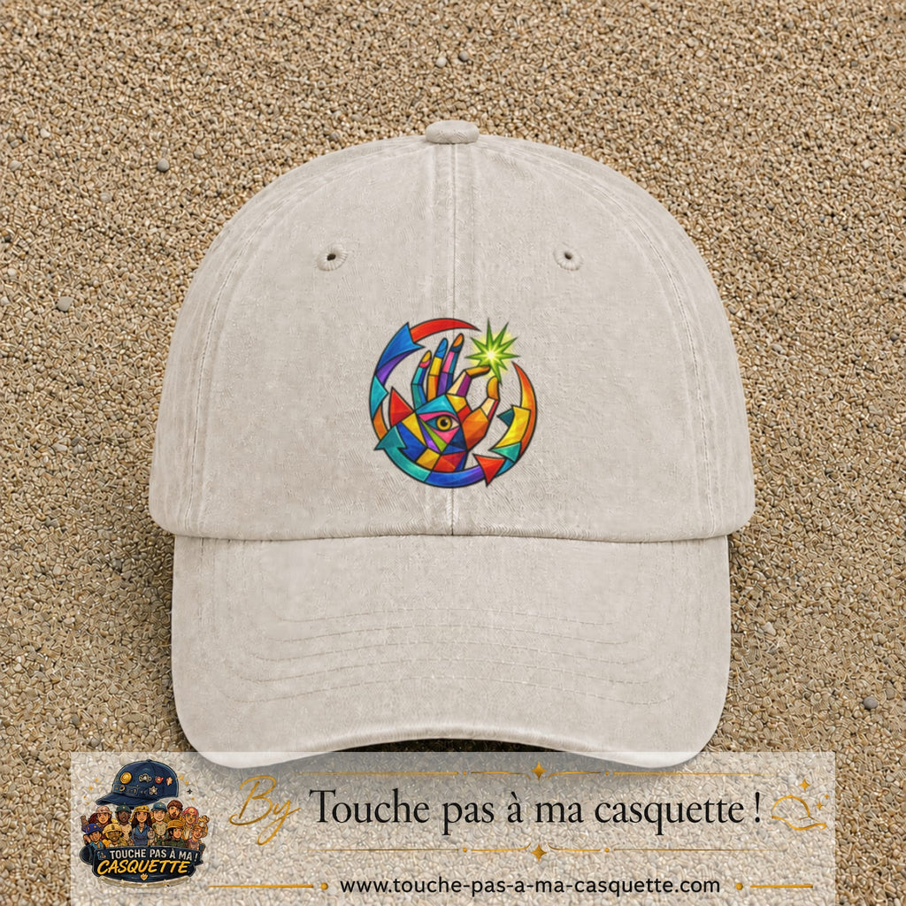 Image principale casquette Beige clair délavé avec motif Main créative 7 cm