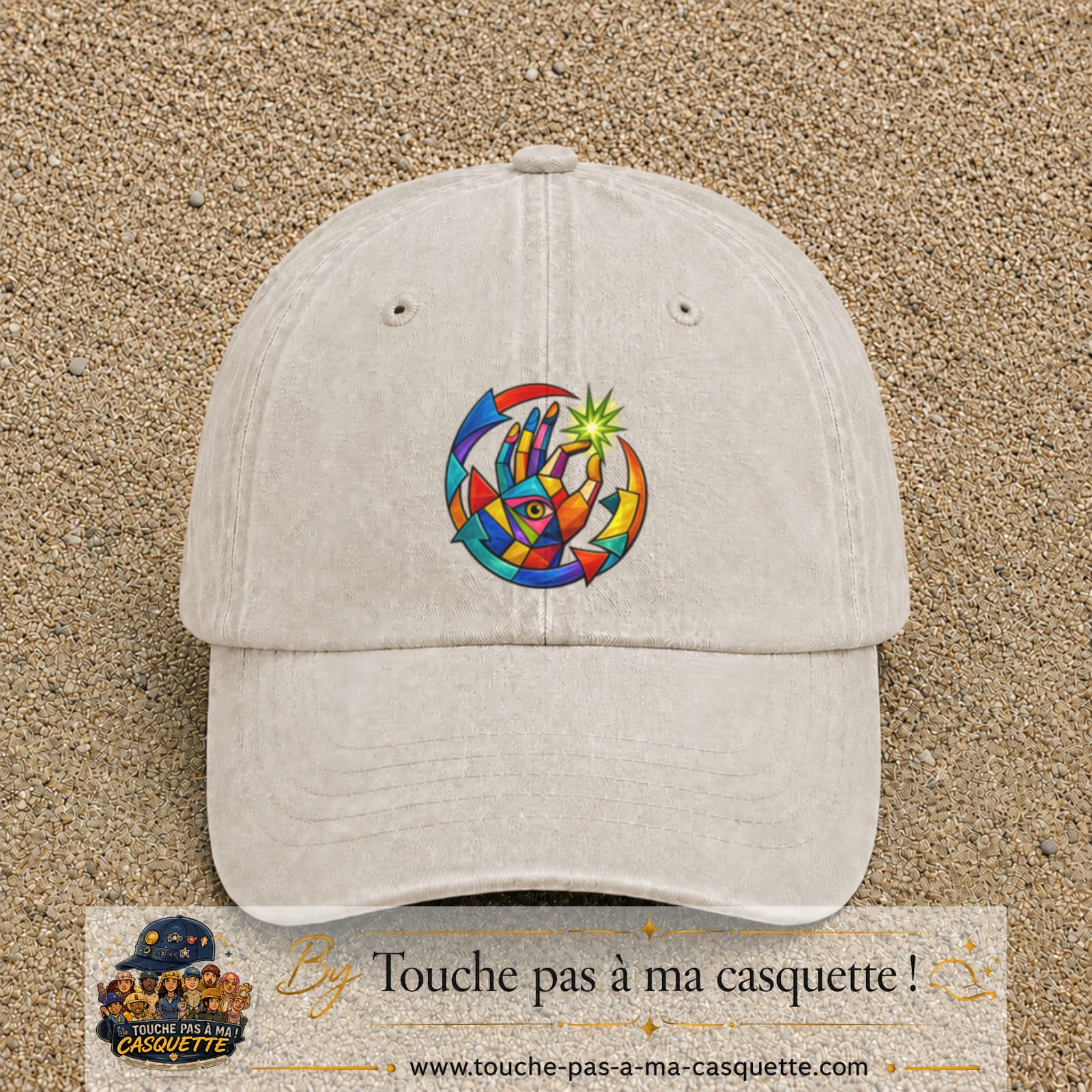 Image principale casquette Beige clair délavé avec motif Main créative 7 cm