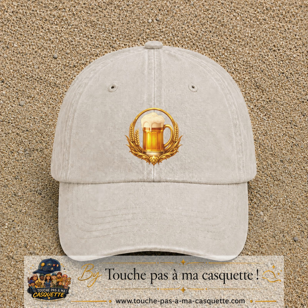 Casquette Beige clair délavé motif Chope de bière logo 7 cm