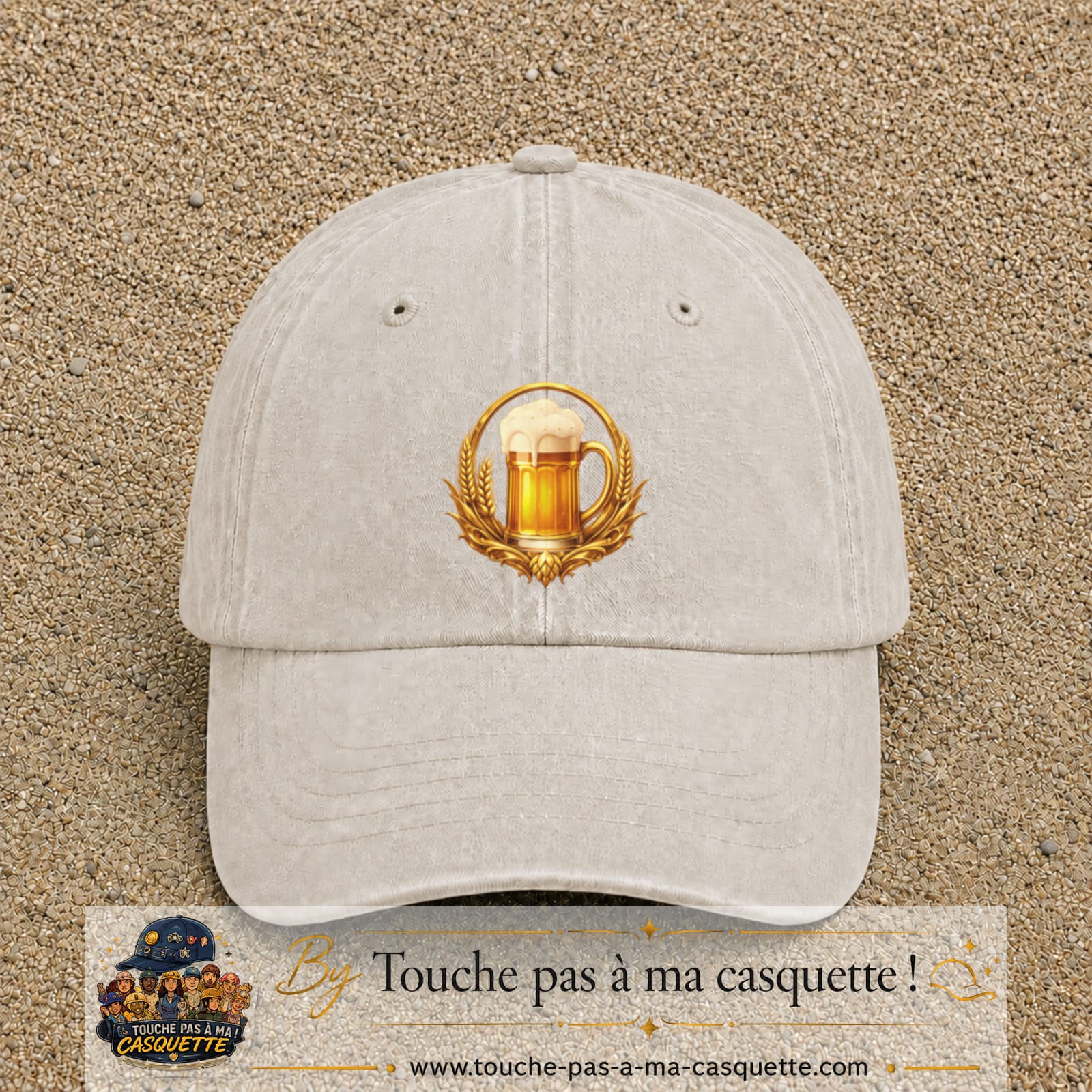Casquette Beige clair délavé motif Chope de bière logo 7 cm