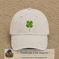 Casquette Beige clair délavé motif Trèfle porte-bonheur logo 7 cm