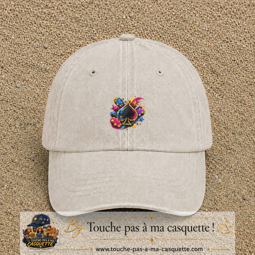 Casquette Beige clair délavé avec motif As de pique et jetons de poker en 5 cm – vue principale