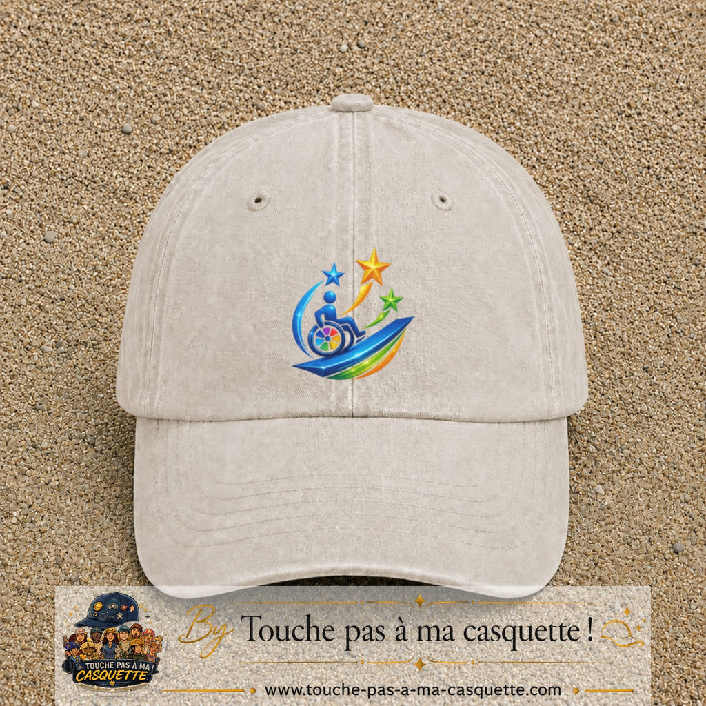 Image principale casquette Beige clair délavé avec motif Accessibilité étoilée 7 cm