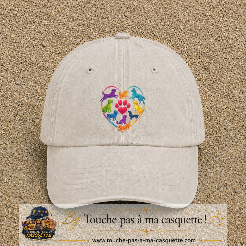 Casquette Beige clair délavé motif Chats en cœur logo 7 cm
