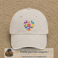 Casquette Beige clair délavé motif Chats en cœur logo 7 cm
