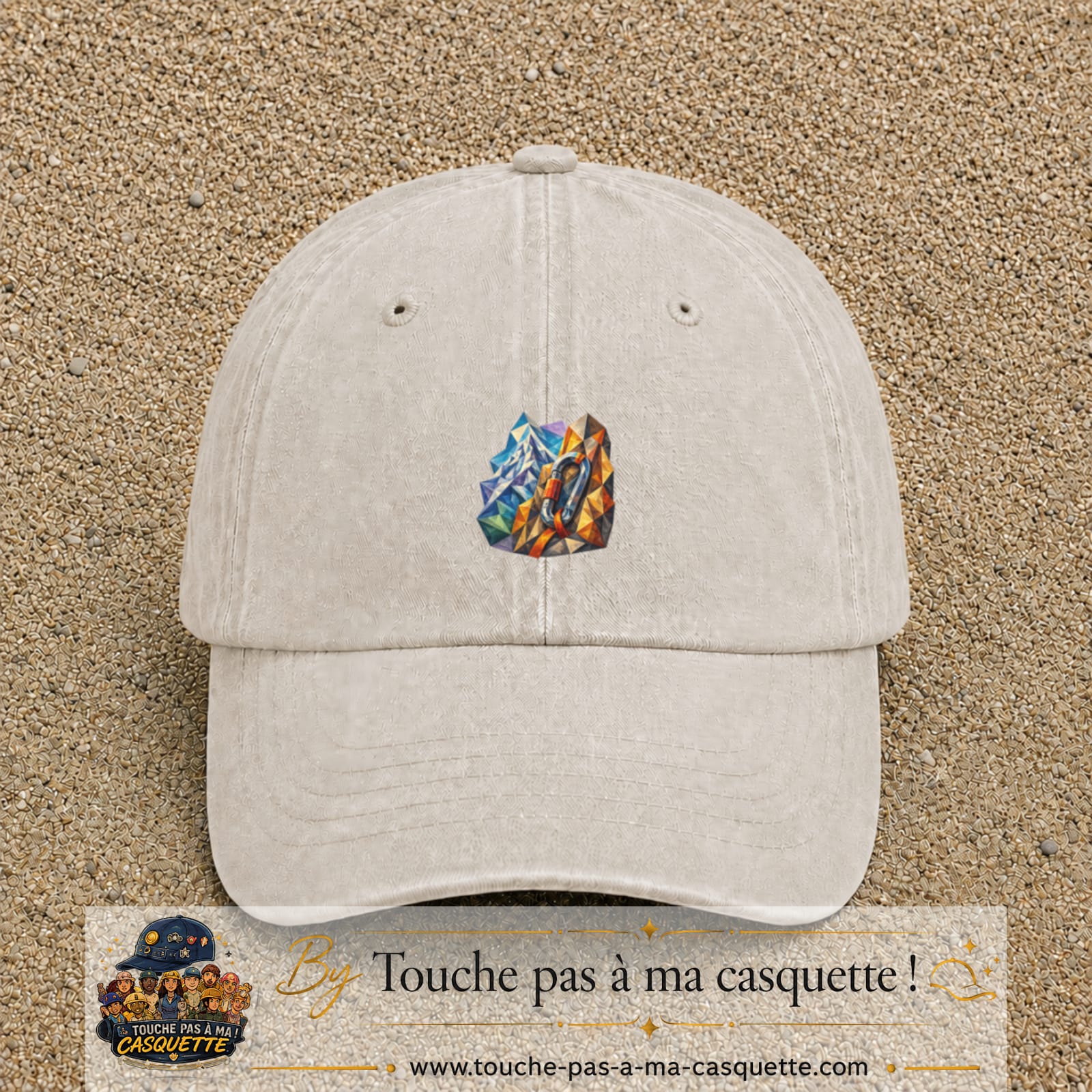 Image principale casquette Beige clair délavé avec motif Mousqueton de montagne 5 cm