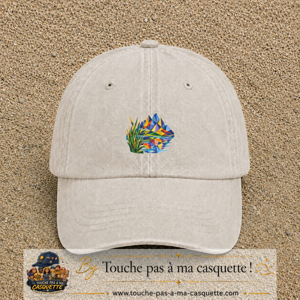 Image principale casquette Beige clair délavé avec motif Lac de montagne 5 cm