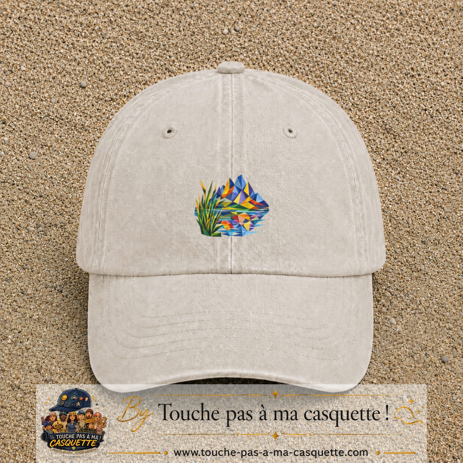 Image principale casquette Beige clair délavé avec motif Lac de montagne 5 cm
