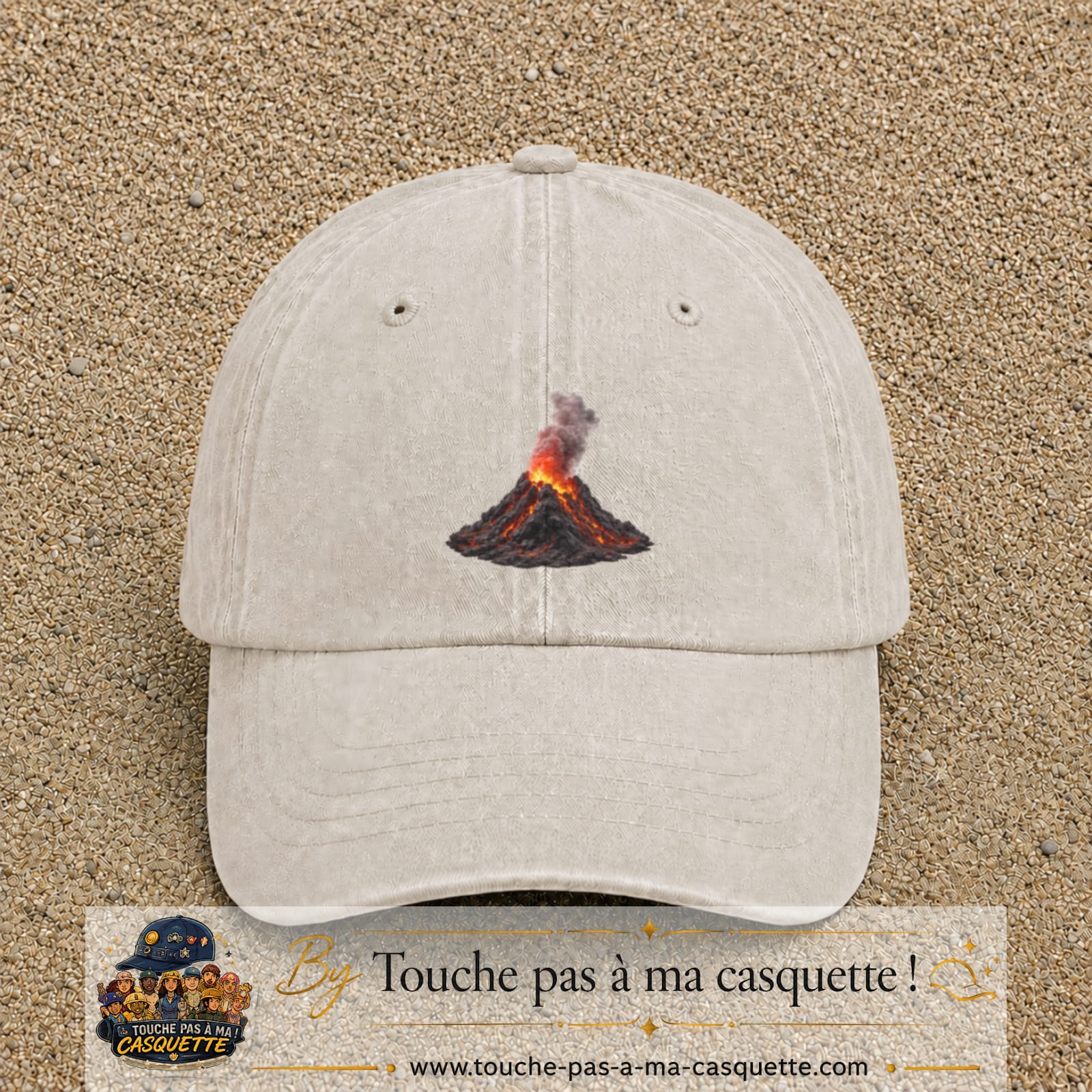 Image principale casquette Beige clair délavé avec motif Cratère fumant 7 cm
