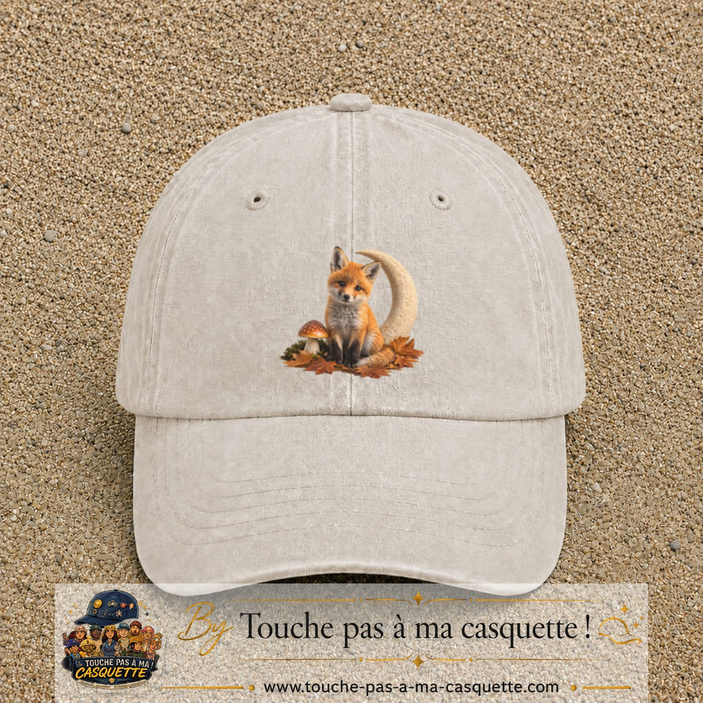 Image principale casquette Beige clair délavé avec motif Renard de lune 7 cm