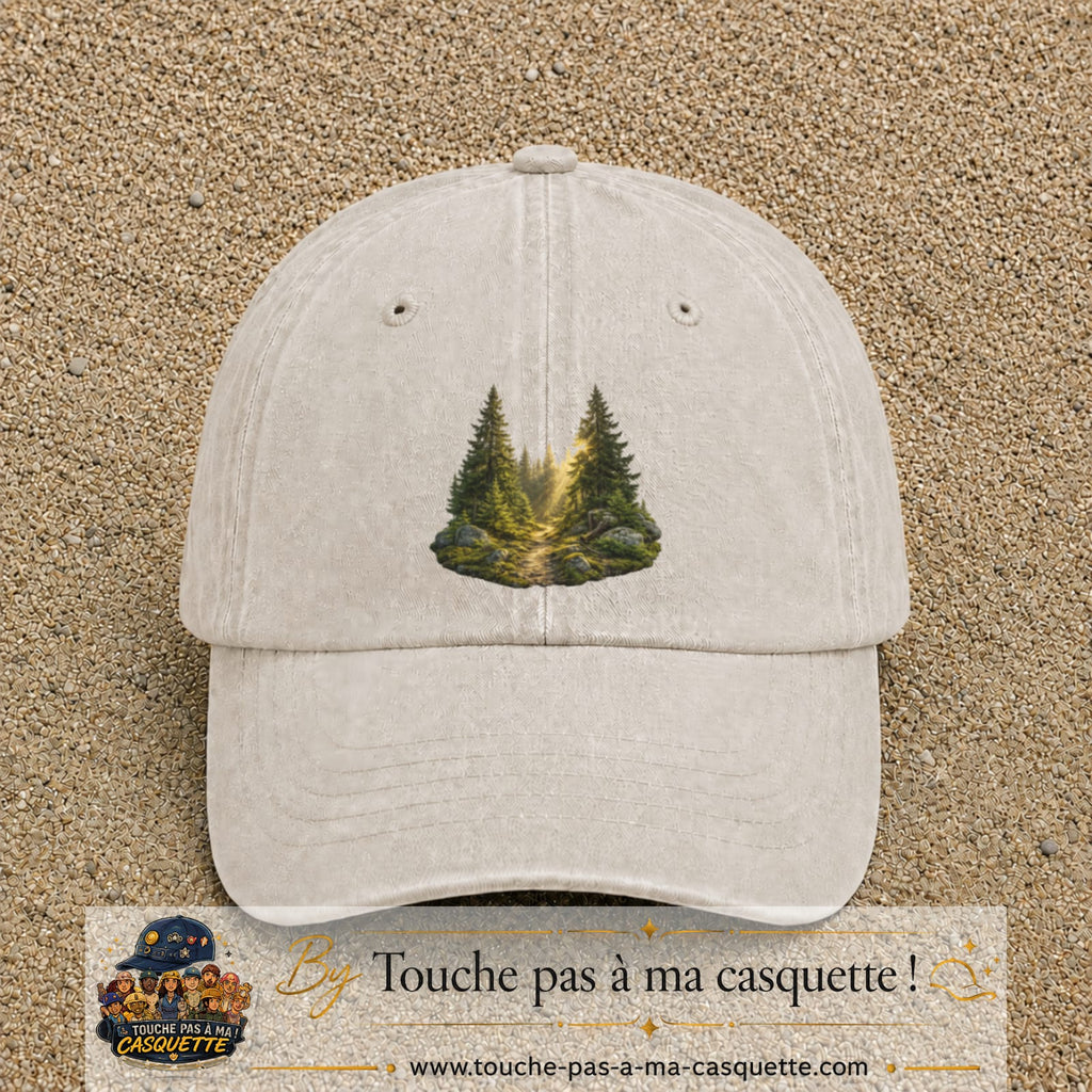 Casquette Beige clair délavé motif Forêt de sapins logo 7 cm