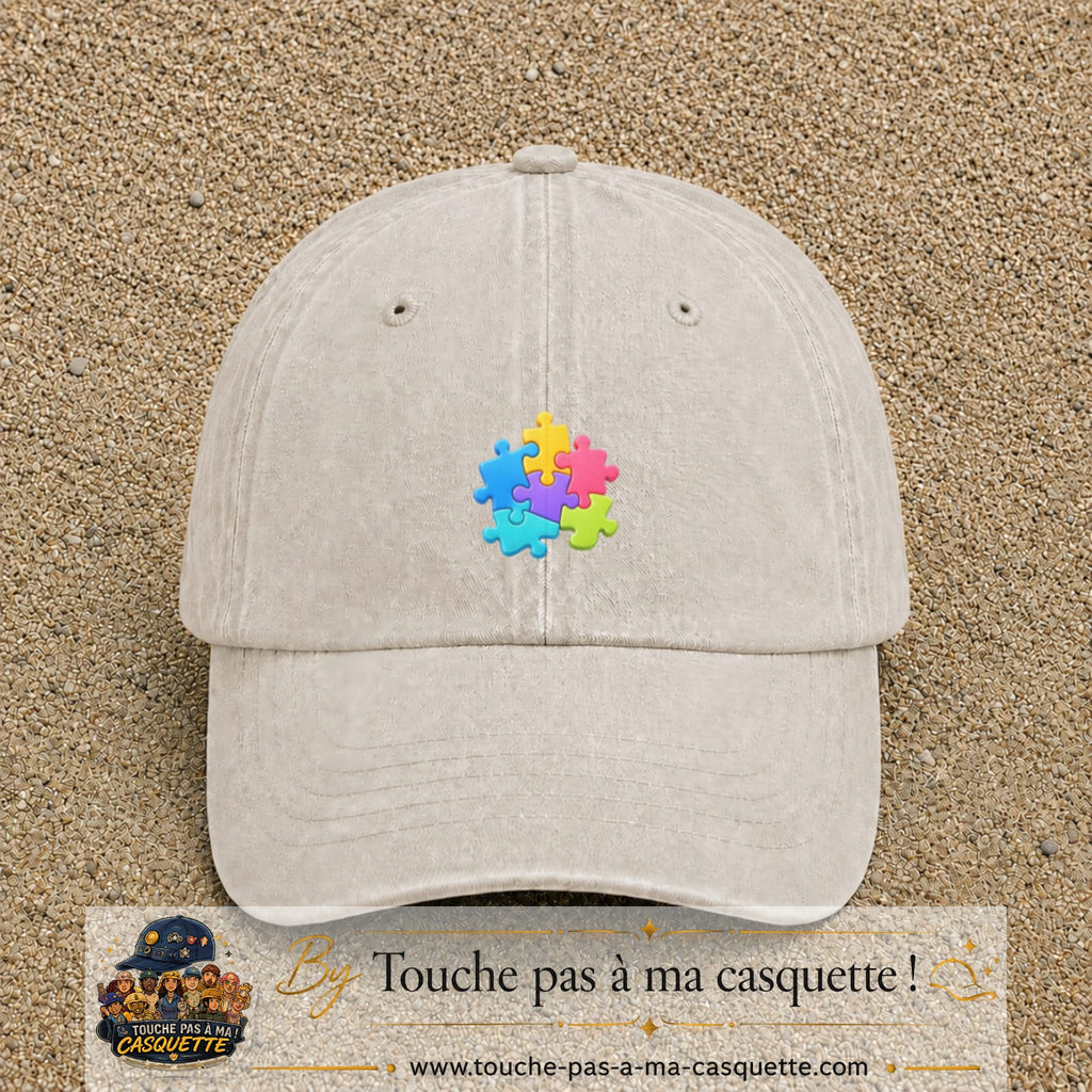 Casquette Beige clair délavé motif Puzzle pop logo 5 cm