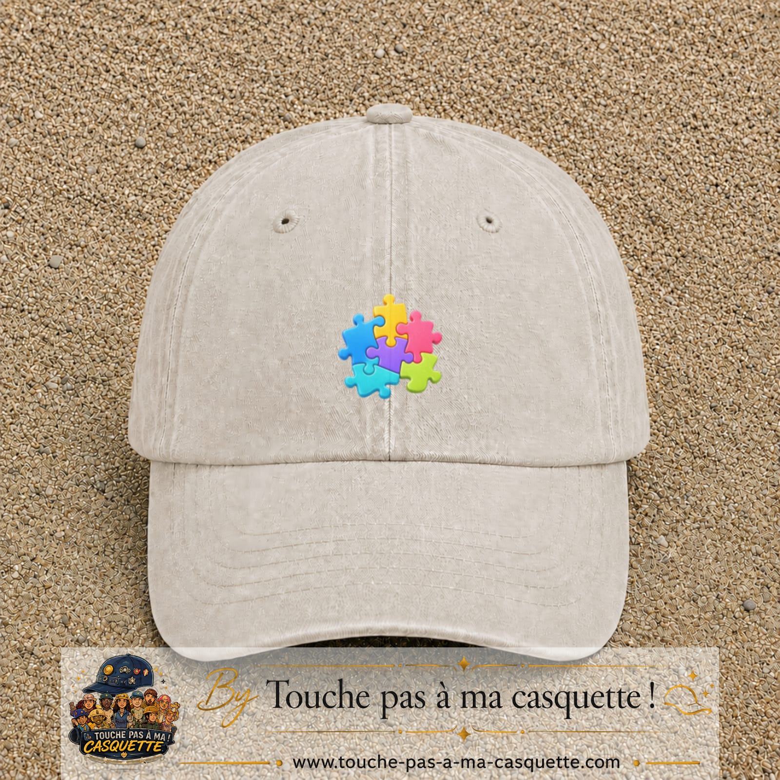Casquette Beige clair délavé motif Puzzle pop logo 5 cm