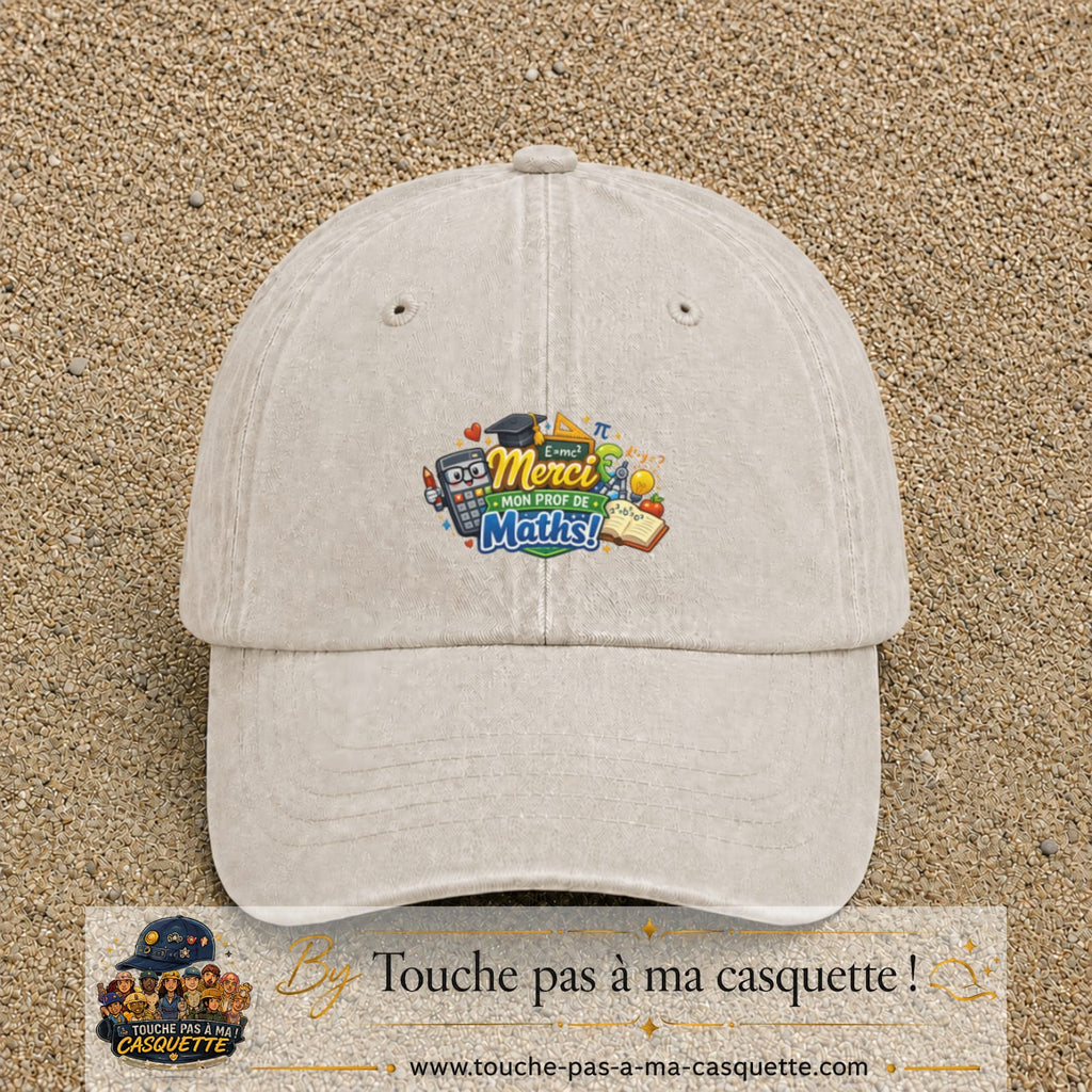 Casquette Beige clair délavé avec motif Merci mon prof de maths en 5 cm – vue principale