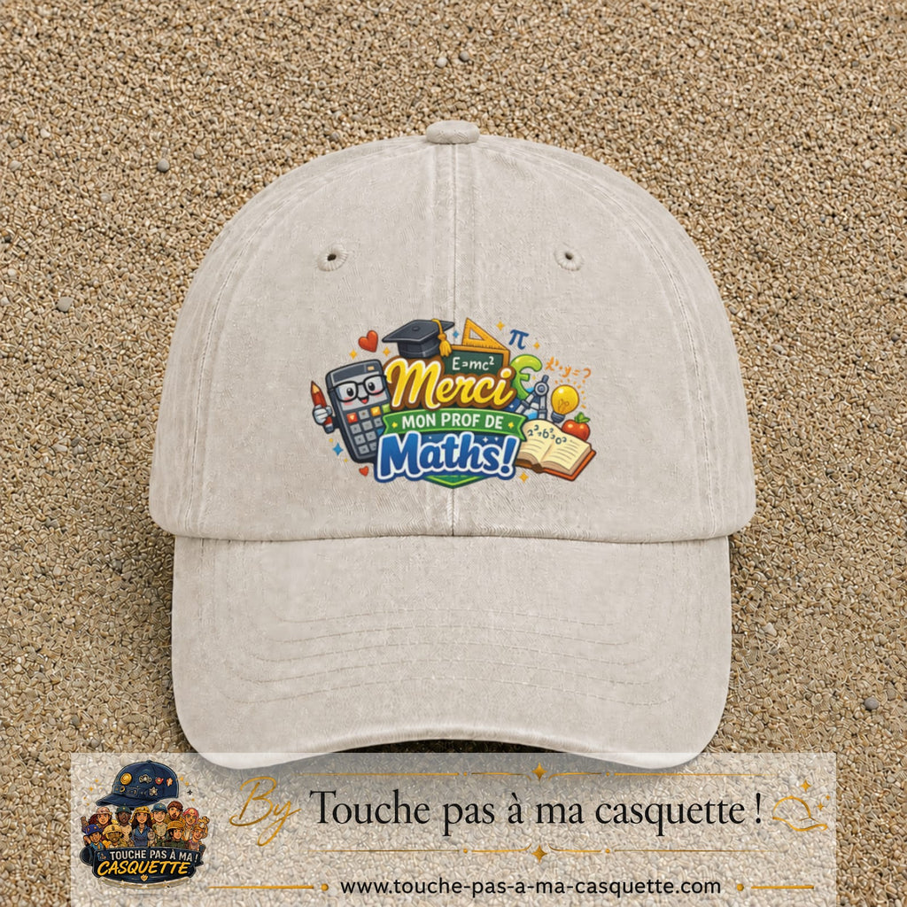 Casquette Beige clair délavé avec motif Merci mon prof de maths en 7 cm – vue principale