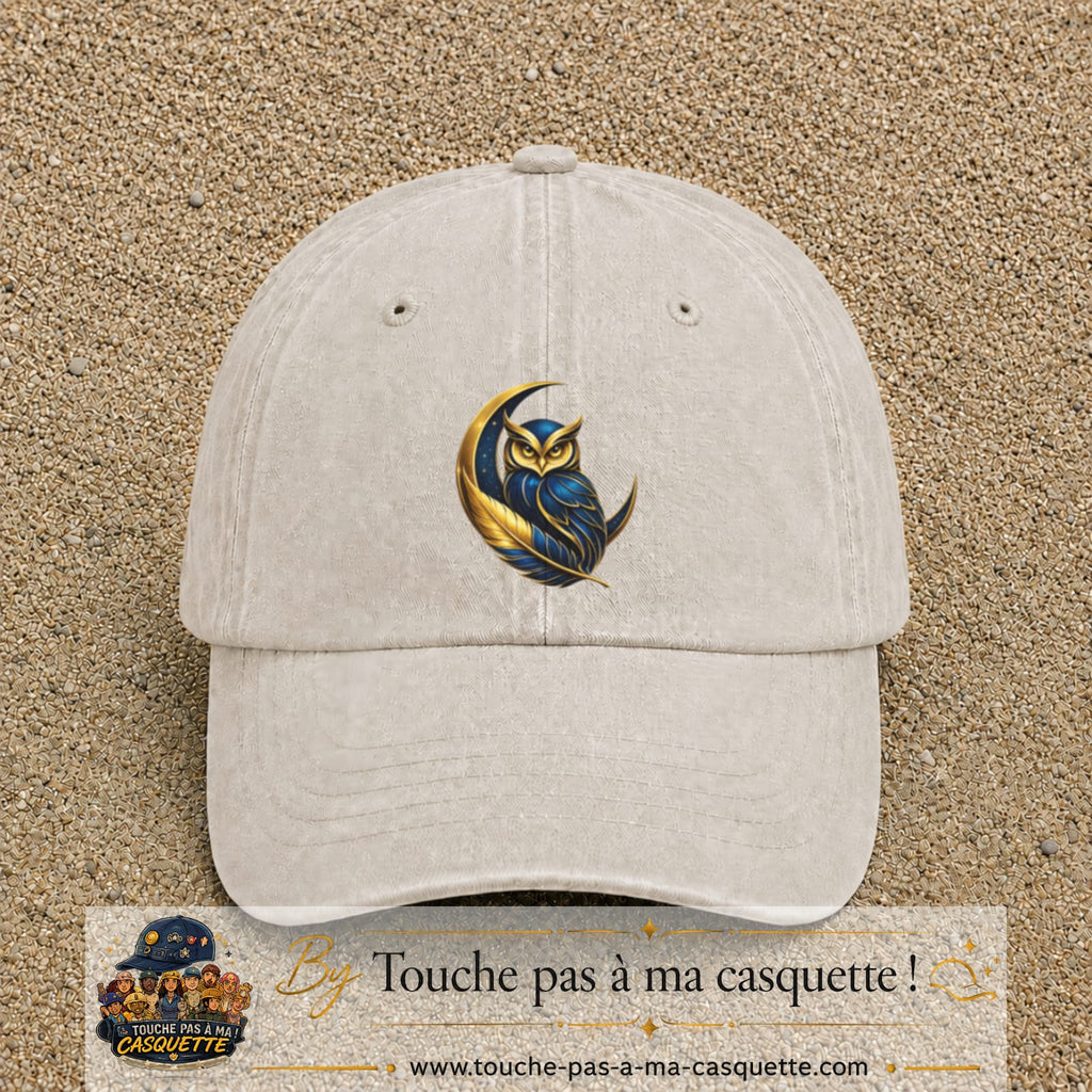 Casquette Beige clair délavé motif Chouette dorée logo 7 cm