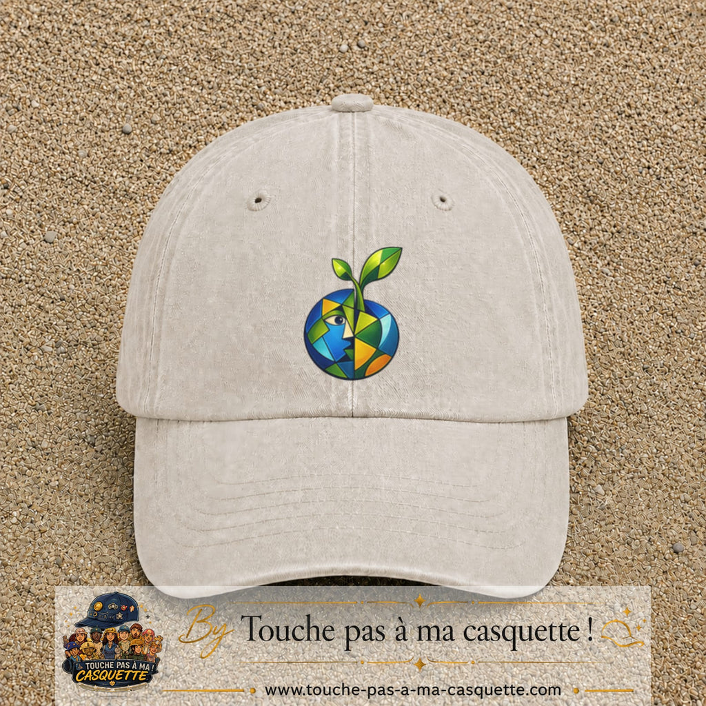 Image principale casquette Beige clair délavé avec motif Planète nature 7 cm