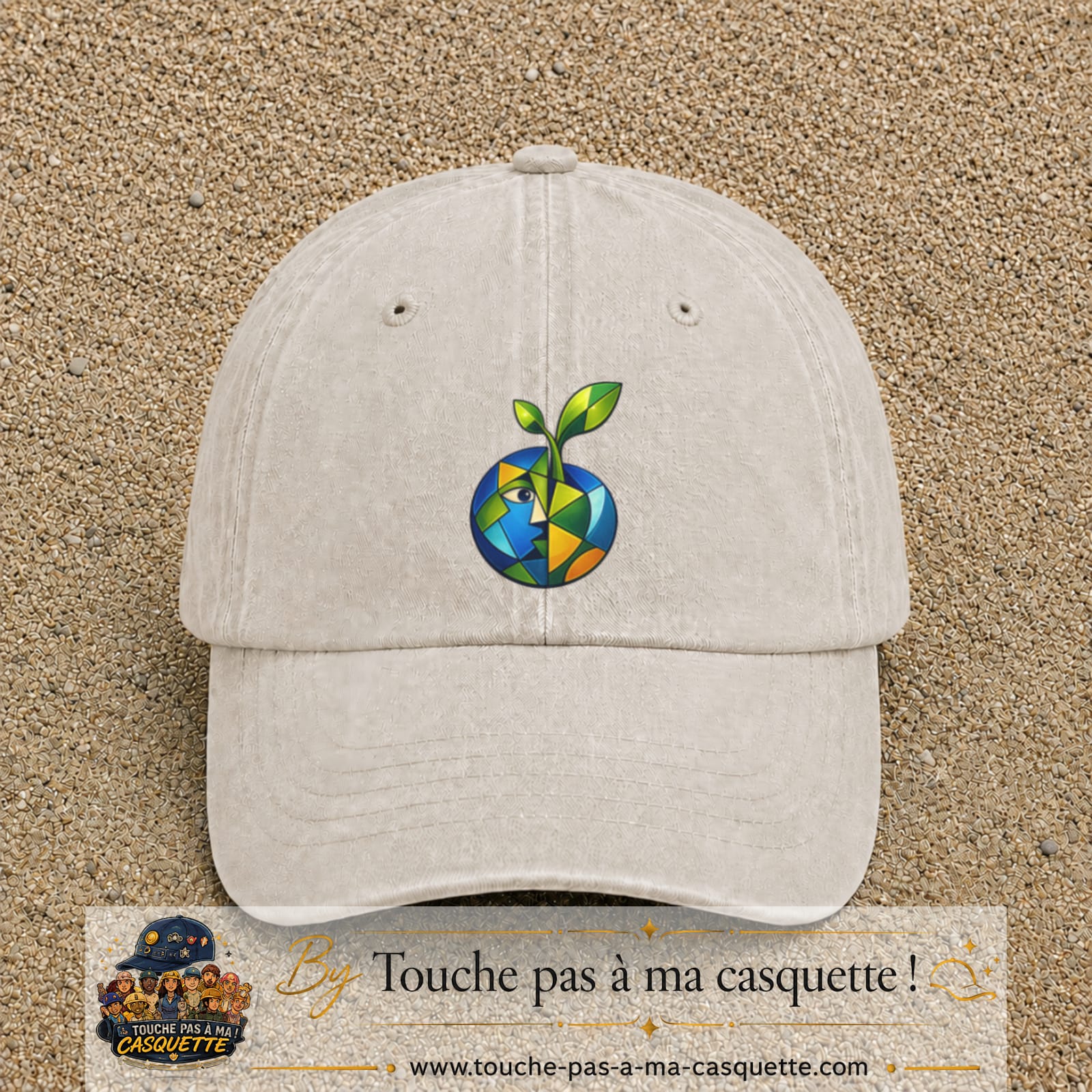 Image principale casquette Beige clair délavé avec motif Planète nature 7 cm