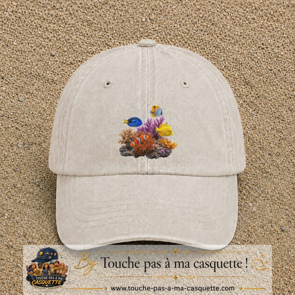 Image principale casquette Beige clair délavé avec motif Récif aux poissons 7 cm