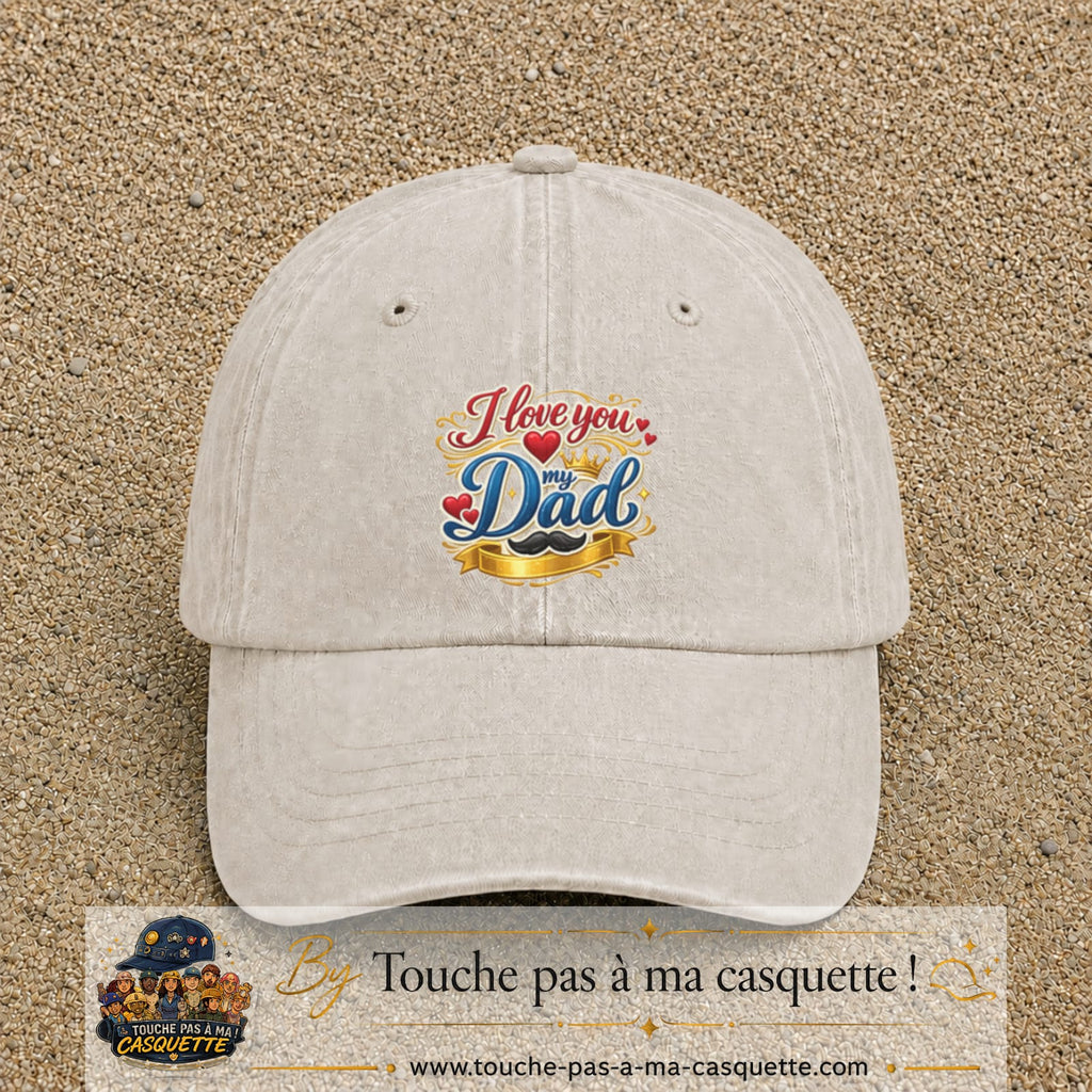 Casquette Beige clair délavé avec motif I Love You My Dad couronné en 7 cm – vue principale