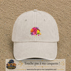 Casquette Beige clair délavé motif Bouquet de fleurs logo 5 cm