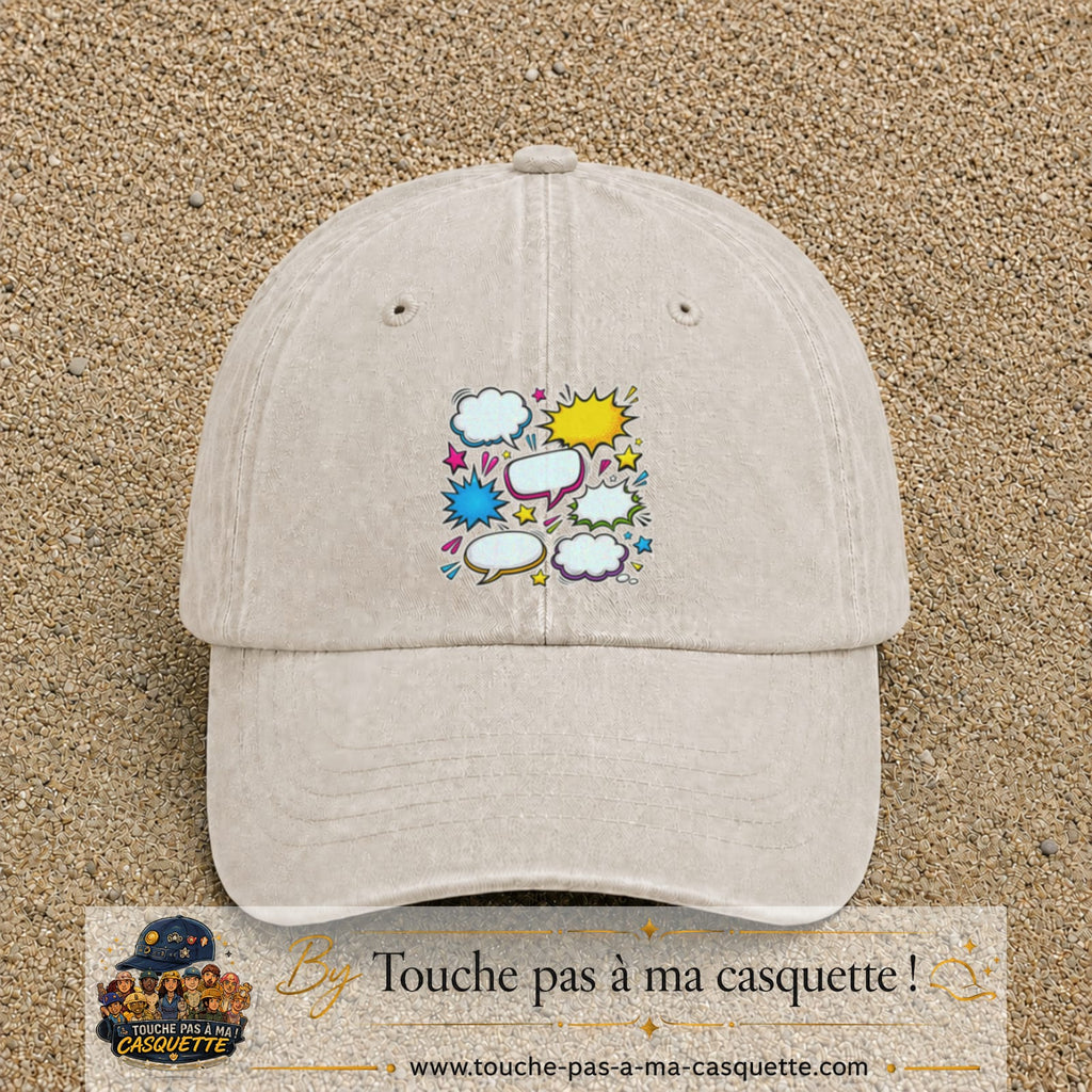 Casquette Beige clair délavé motif Bulles de bande dessinée logo 7 cm