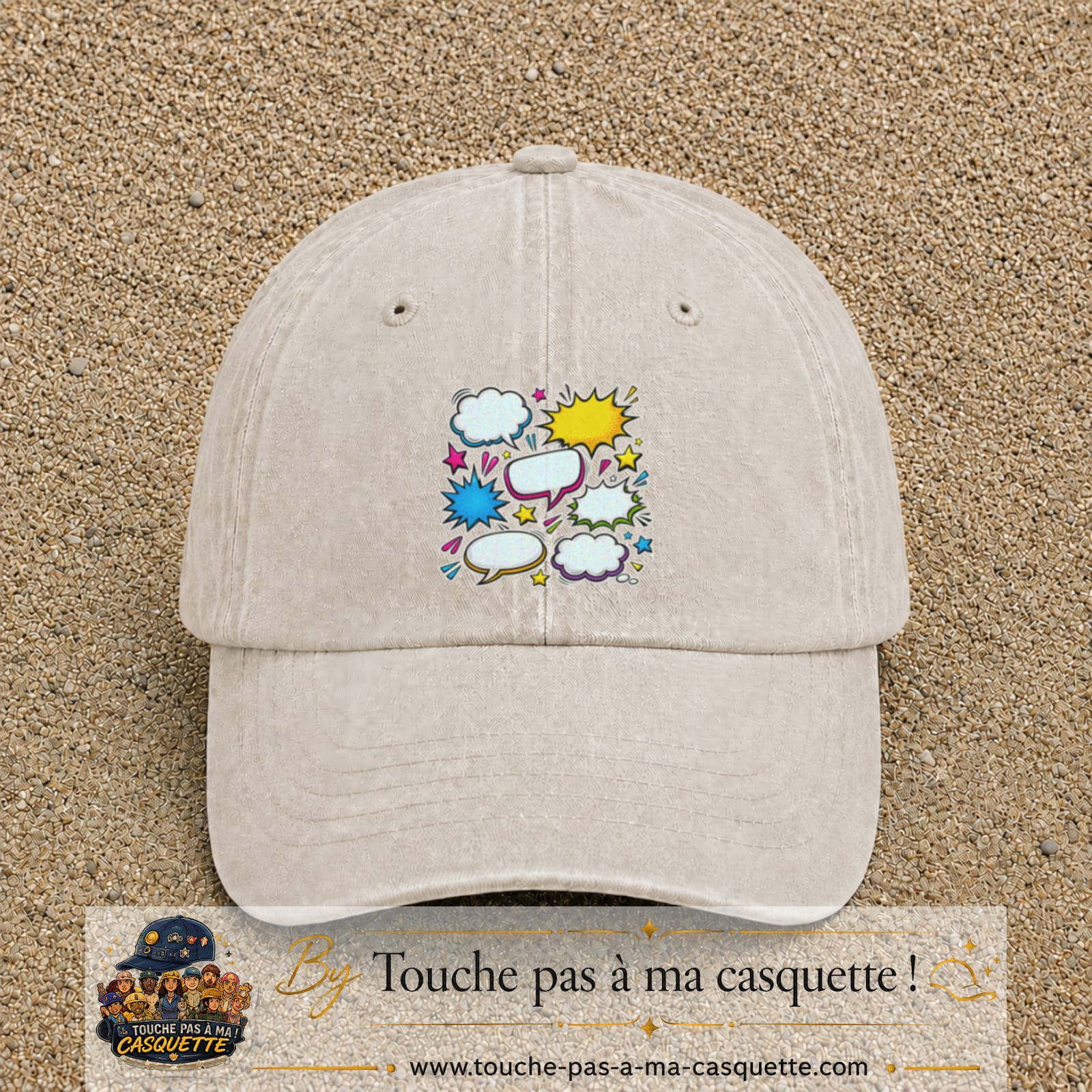 Casquette Beige clair délavé motif Bulles de bande dessinée logo 7 cm