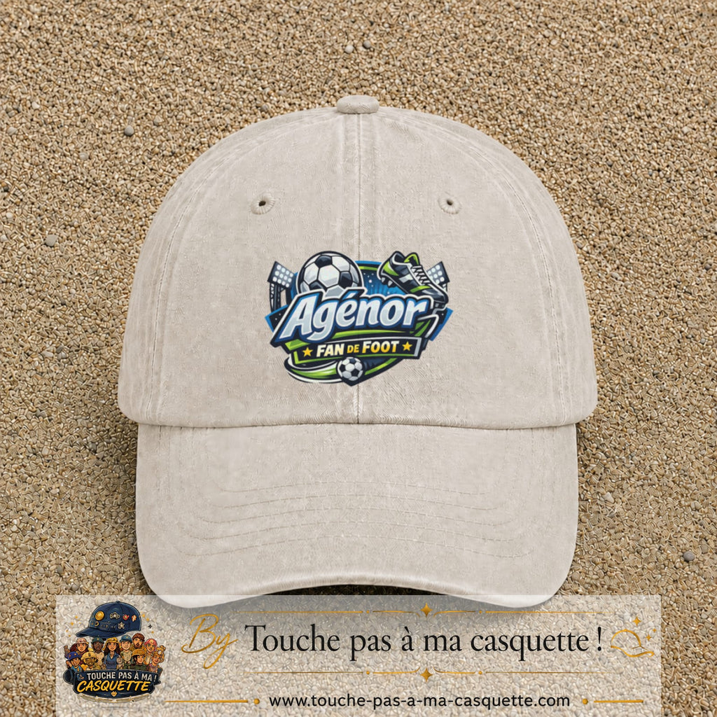 Casquette Beige clair délavé avec motif Agénor fan de foot en 7 cm – vue principale