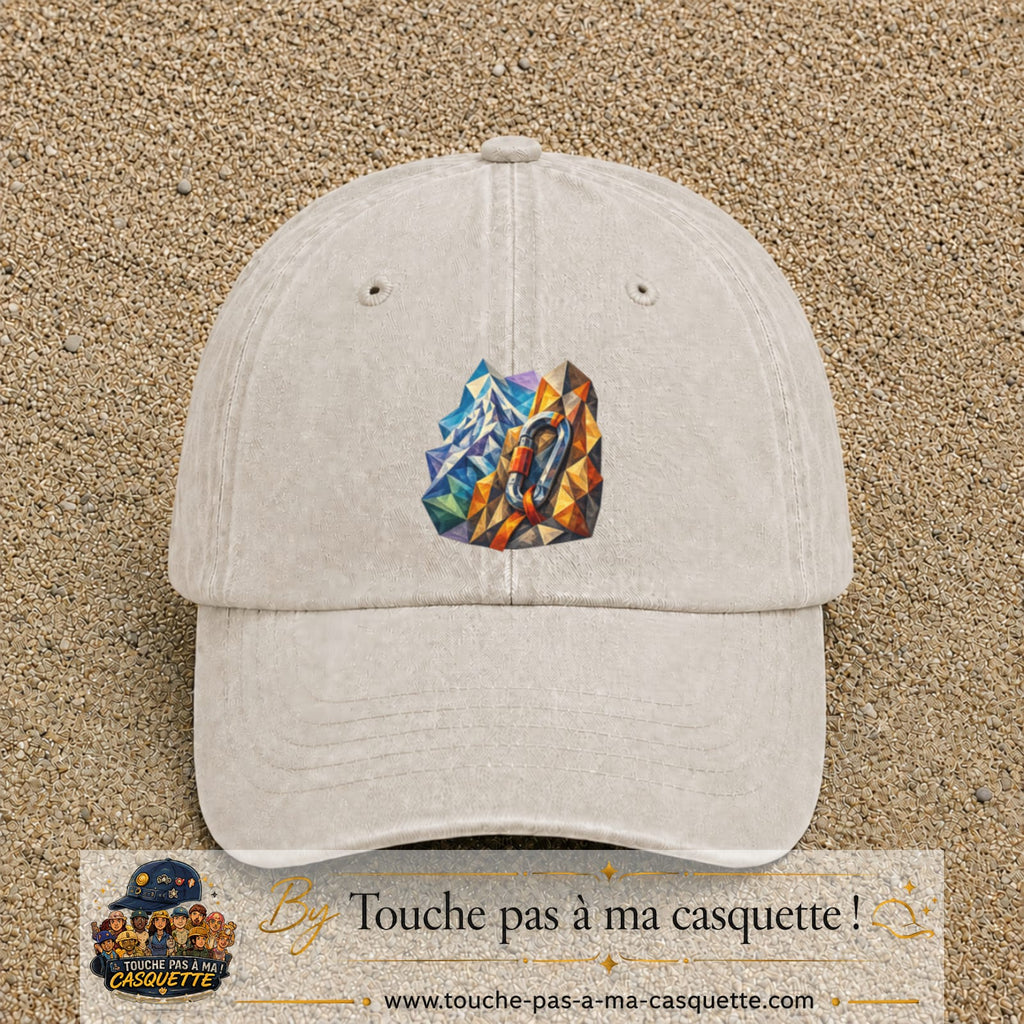 Image principale casquette Beige clair délavé avec motif Mousqueton de montagne 7 cm