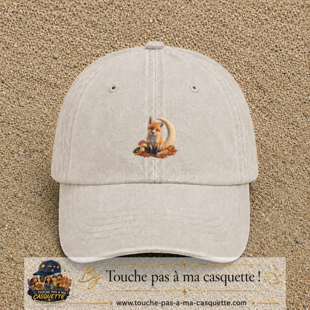 Image principale casquette Beige clair délavé avec motif Renard de lune 5 cm
