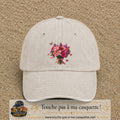 Casquette Beige clair délavé avec motif Bouquet de lys et roses avec papillon en 7 cm – vue principale