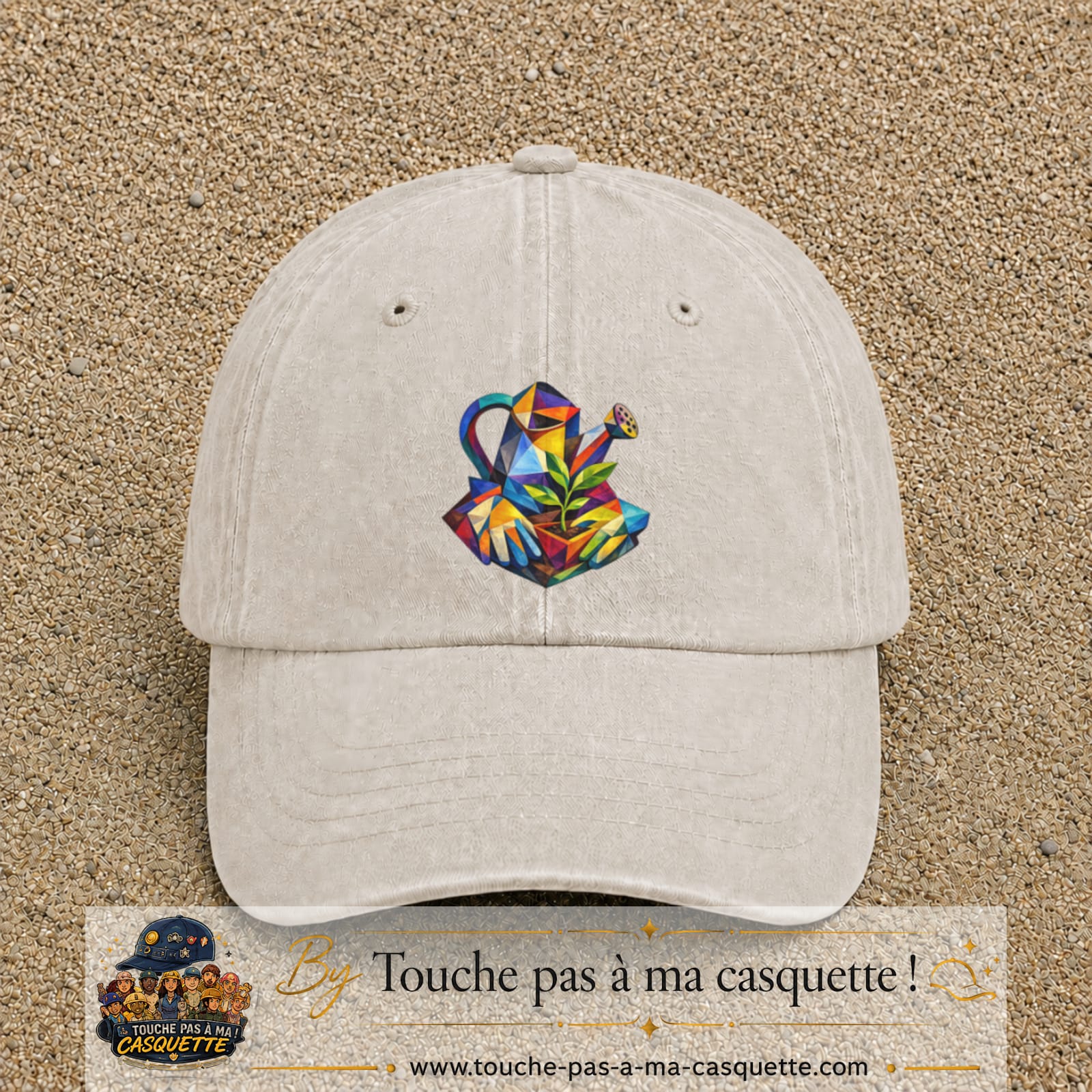 Image principale casquette Beige clair délavé avec motif Arrosoir de jardin 7 cm