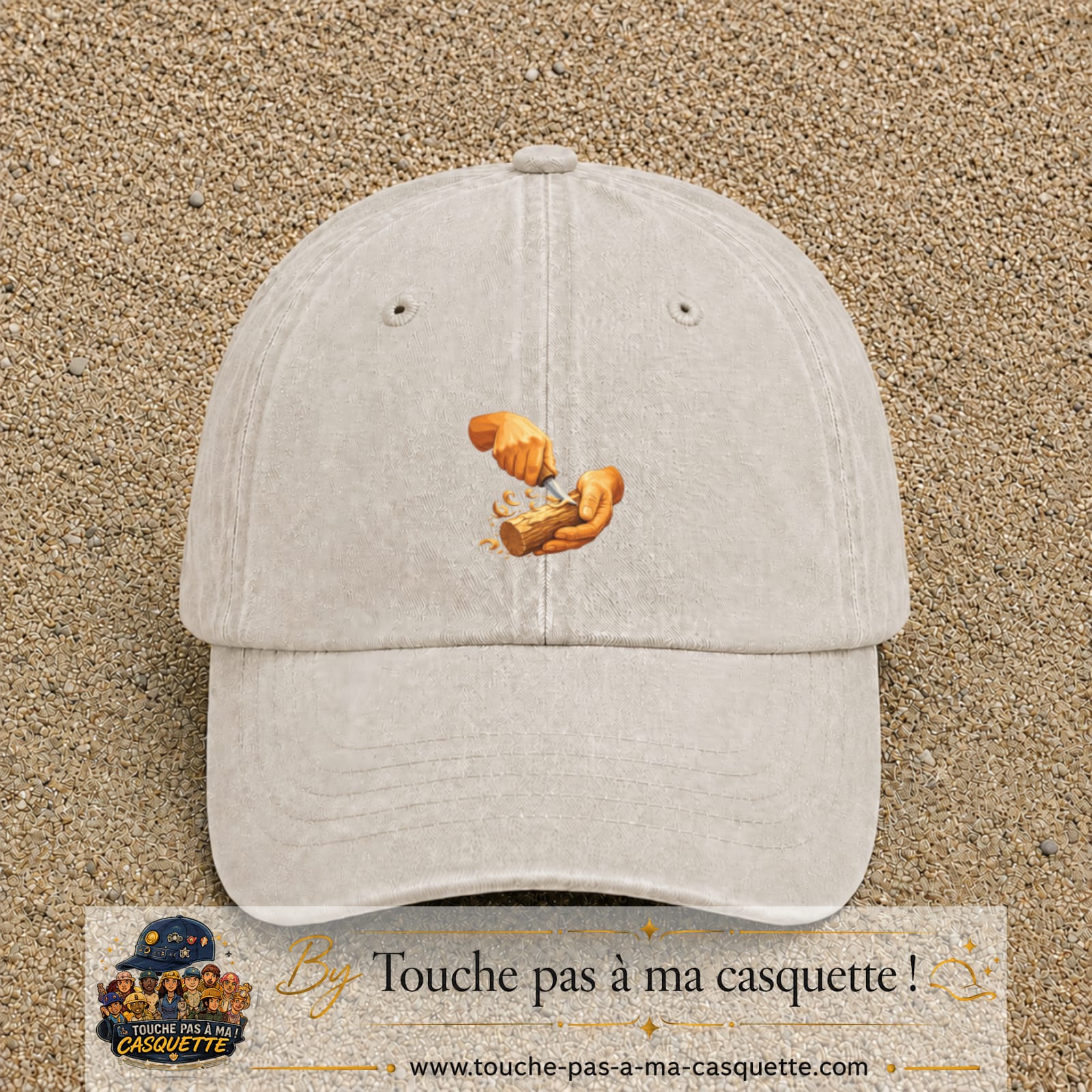 Casquette Beige clair délavé motif Travail du bois logo 5 cm