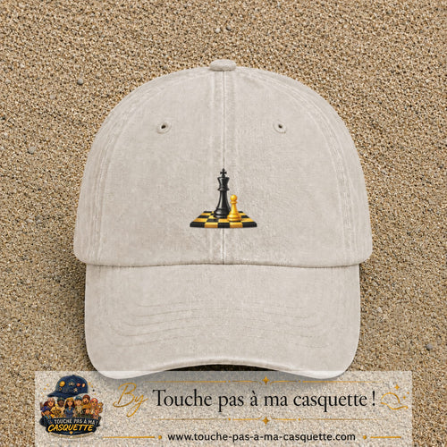 Image principale casquette Beige clair délavé avec motif Échecs classiques 5 cm