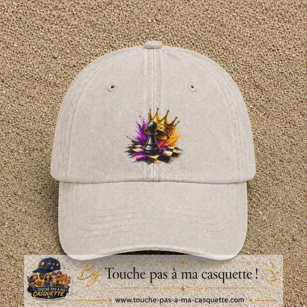 Image principale casquette Beige clair délavé avec motif Échecs couronnés 7 cm