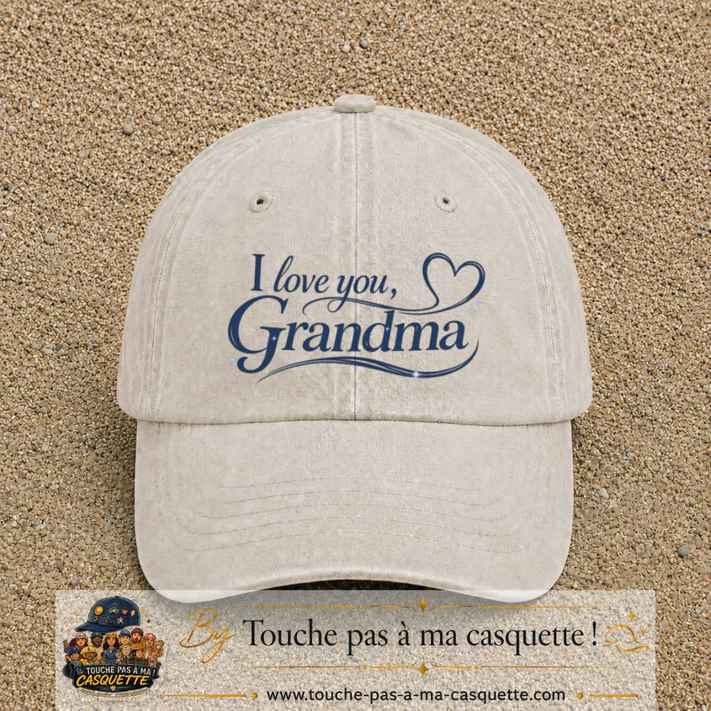 Casquette Beige clair délavé avec motif I Love You Grandma en 7 cm – vue principale