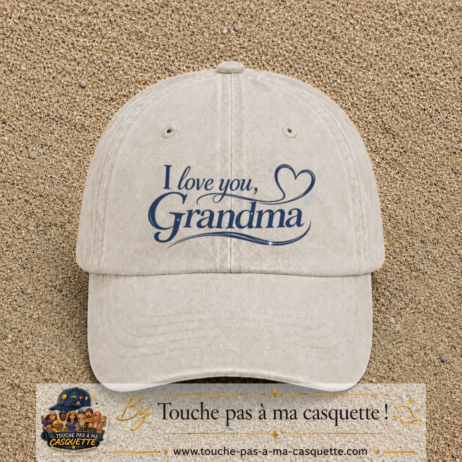 Casquette Beige clair délavé avec motif I Love You Grandma en 7 cm – vue principale